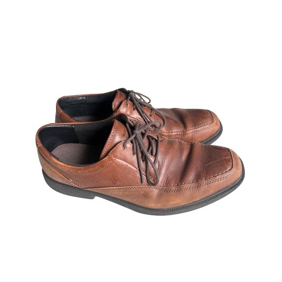 Brown Leather Mens Lace-Up Dress Shoes Bostonian Flexlite Size 9 Square Toe - Picture 2 of 9